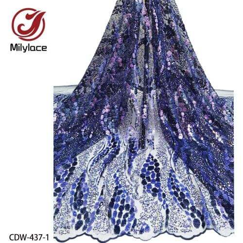 Beautiful Sequins Embroidery French Tulle Lace Fabric Heavy Nigeria Lace Evening Dress Wedding Dress Design CDW-437