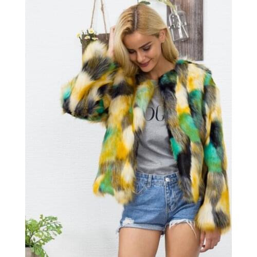 Faux mink leather jacket womens Colorful gradient warm short fur leather coat women slim jackets jaqueta de couro fashion