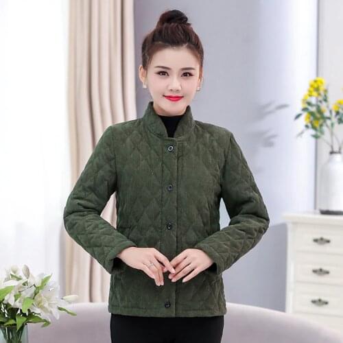 Autumn Winter Coat Women Puffer Corduroy Jacket Korean Ladies Parkas Cotton-padded Short Outwear