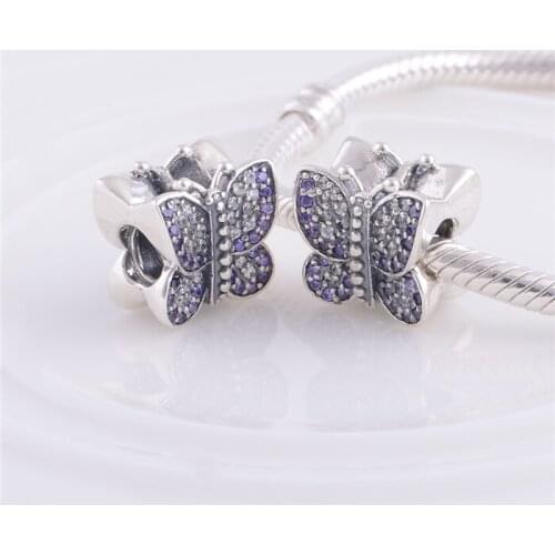 LW358 Fits European Pandora Charm Bracelet Necklaces DIY 925 Sterling Silver Original Beads Zircon Butterfly Charm Women Jewelry