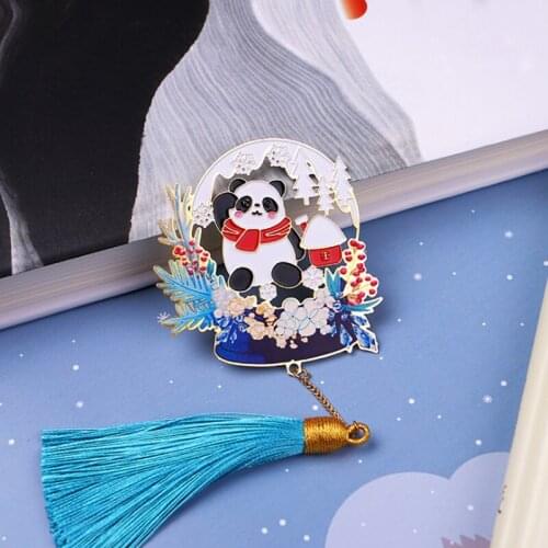 Kawaii Christmas Panda Bookmark Cute Brass Tassel Pendant Art Exquisite Book Mark Page Folder Office School Supplies Stationery