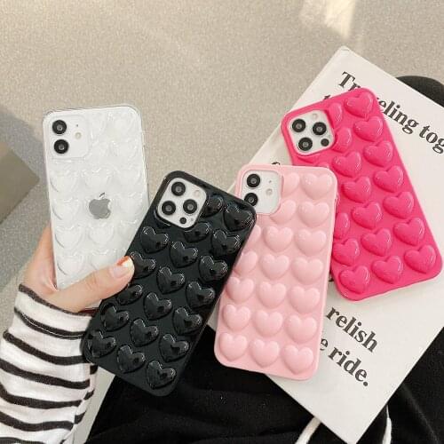 Cute 3D Heart Candy Color Phone Case For iPhone Apple 11 Pro 12 Max 8 Mini Plus 7 6 X XS XR Soft Shockproof Fashion Back Cover