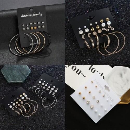 Fashion Crystal Earrings Set For Women Simulated Pearl Ball Big Circle Wedding Earring Jewelry