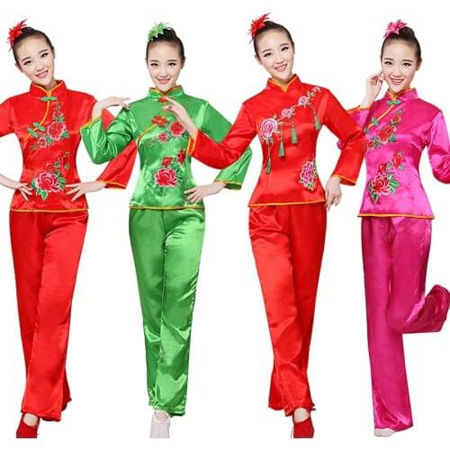National dance clothing female middle-aged fan dance costume new Yangko clothing drum square dance suits china national clothing