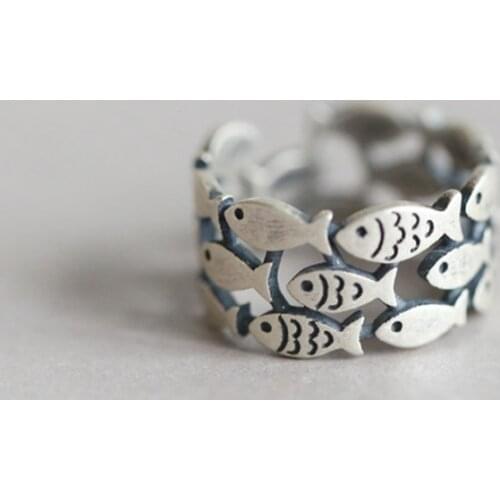 New Arrivals Vintage Silver Color Love Fish Rings For Women Adjustable Size Finger Ring