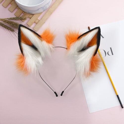 Handmade Faux Fur Fox Wolf Ears Realistic Headband Furry Fluffy Long Plush Animal Hair Hoop Anime Lolita Cosplay Party Costume
