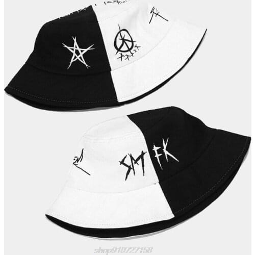 Unisex Black White Color Block Hip Hop Bucket Hat Harajuku Graffiti Star Printed Outdoor Foldable Panama A30 21 Dropship