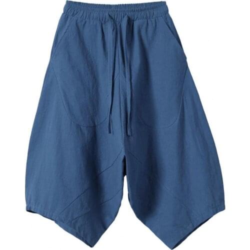 Casual Men Capri Pants Drop Crotch Solid Color High Waist Baggy Cropped Trousers for Daily Life