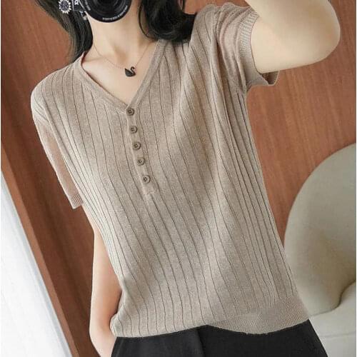 Simple All-match ice Silk Short-sleeved Womens T Shirt 2021 New Korean Version Loose and Slim all-Match Blouse large Size Knit