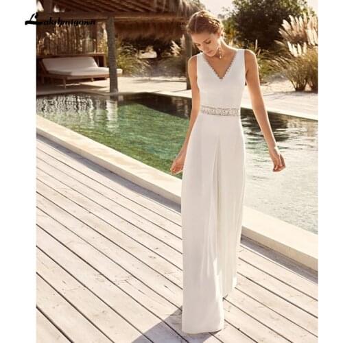 Simple Women Jumpsuits Wedding Dresses 2021 with Pockets Bride Reception Jumpsuit Bridal Pantsuits Vestido De Noiva