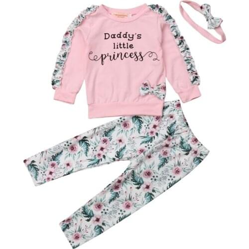 Pudcoco US Stock Newborn Toddler Kids Baby Girl Set Floral Ruffle Long Sleeve Tops Pants Headband Outfits Clothes