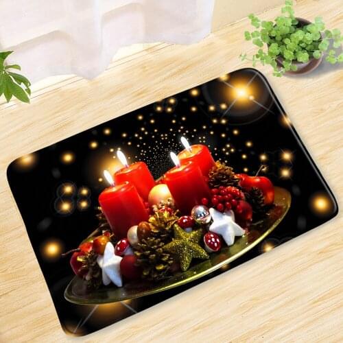 Christmas Red Candle Black Background Bath Mat Entrance Door Mat Bathroom Mat Christmas Home Decor Rug Carpet Bathroom Products