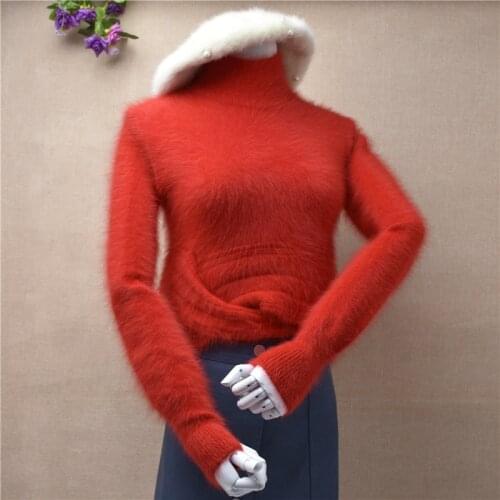 19years christmas sweater women slim long sleeves hand knitted raw rabbit fur cashmere mink new pullover basic clothes autumn