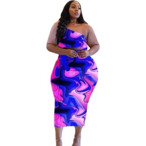 Sexy Plus Size Night Club Party One Shoulder Dress Women Sleeveless Bodycon Skinny Vintage Dresses Robe Femme Outfits 5XL