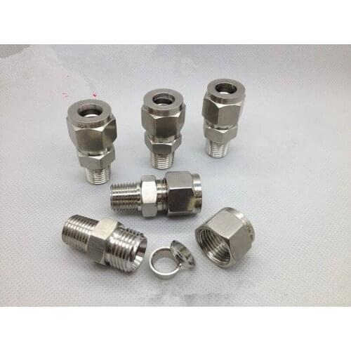 For 1/8'' 1/2'' 3/8" 1/4'' to 6/8/10/12/14mm tube BSPT Male 304 Stainless Steel Pipe Compression fitting Union Connector