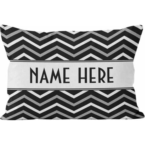Modern Black White Custom Name Chevron Zigzag Cute Hidden Zipper Home Decorative Rectangle Throw Pillow Cover Cushion Case 20x30
