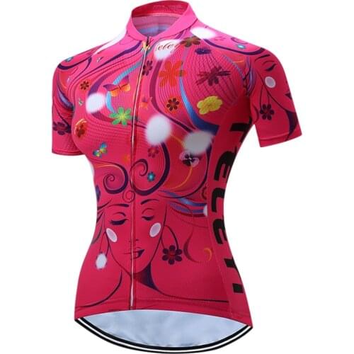 TELEYI Pink Lady Quick Dry Pockets Cycling Clothing Tops Bike Jersey shirts Short Sleeve Summer Riding Pro Team Ropa Ciclismo