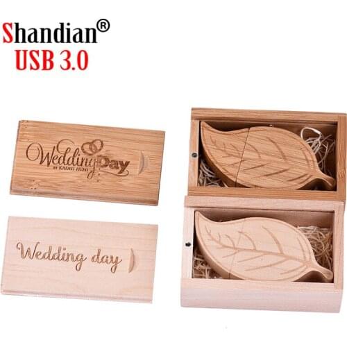 SHANDIAN USB 3.0 wooden tree+box Flash Drive gift Pen Drive 64GB 32GB 16GB 4GB Pendrive U Disk usb flash drive free custom logo