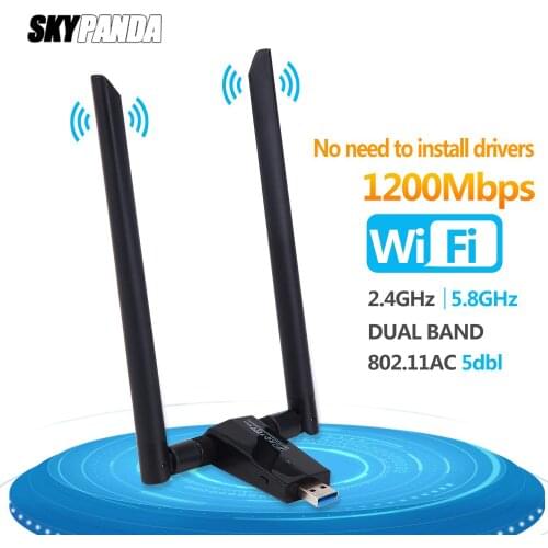 USB3.0 WiFi Adapter AC 1200Mbps 5dBi Dual Band Antenna 2.4G/5G Mini Wireless Network Card WiFi Dongle for PC Desktop Laptop