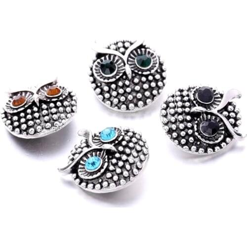 Vintage Owl Rhinestone 18mm Ginger Snap Button Jewelry Making Bracelet Necklace Jewelry for Women Wholesale