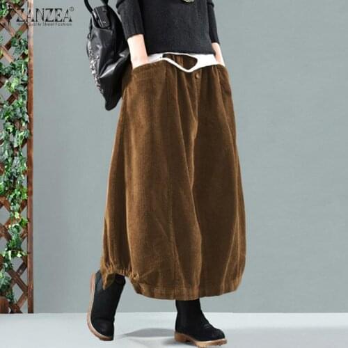 Vintage Corduroy Skirts 2021 Women Autumn Sundress ZANZEA Casual Elastic Waist Maxi Vestidos Female Robe Faldas Saia Oversized