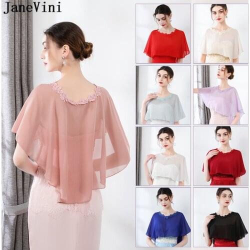 JaneVini Bolero Gasa Elegant Chiffon Bridal Short Cape Wedding Jacket Wraps Stoles Women Shrug for Dress Summer Lace Capes White