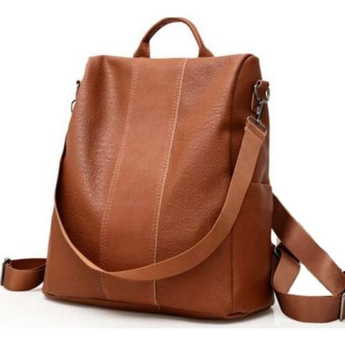 Retro Women Soft Leather Backpack College Preppy School Bag for Student Laptop Girls Back Pack Shop Trip Dual use Shoulder Bag