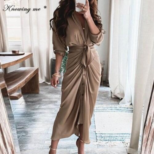 Women Chain print Vintage dress Autumn Long sleeve Floral print pleated Long dress Elegant sexy V neck Button Belt Lace up dress