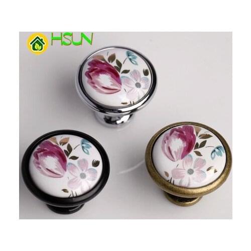 2Pcs Tulip Bronze Round Handle 32MM Ceramic Handle European Rural Drawer Wardrobe Cabinet Door handle