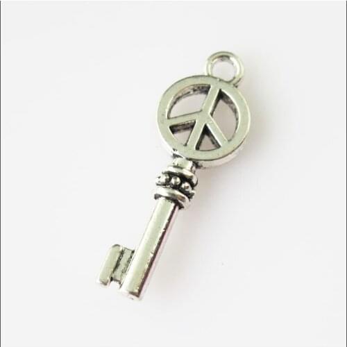 20 New Peace Key Tibetan Silver Tone Charms Pendants 9x26.5mm