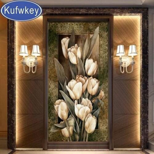 Diamond Embroidery Retro Tulips Large Mural Flower Diamond Painting Full Square Round Home Decor Abstract Wall Art Novel Paintin