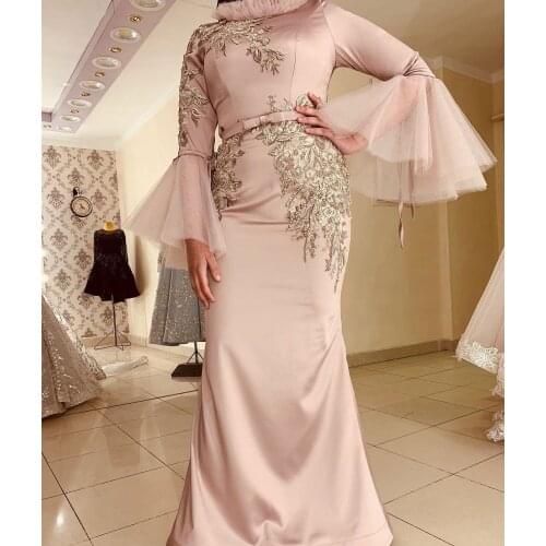 Arabic Aso Ebi Muslim Lace Beaded Evening Dresses Mermaid Sexy Prom Dresses Long Sleeves Formal Party Second Reception Gowns