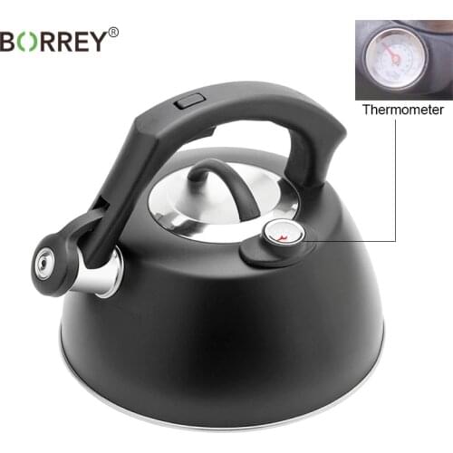 BORREY Stainless Steel Whistling Kettle Temperature Display Kettle Tea Coffee Pot Kitchen Gas Stove Induction Cooker Kettle 2.5L