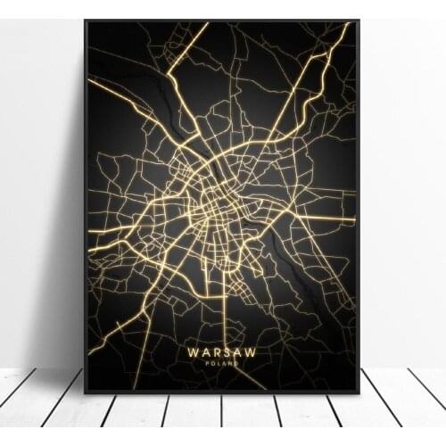 Warsaw Poland Black and gold Canvas Wall Art Map Poster Home Decor Wall Poster Decoration For Living Room