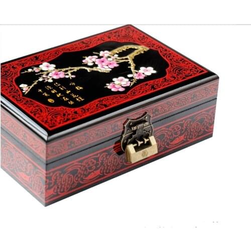 Double Layer Chinese Lacquerware Jewelry Storage Case with Lock Wood Boxes Decorative Storage Jewelry Set Wedding Gifts