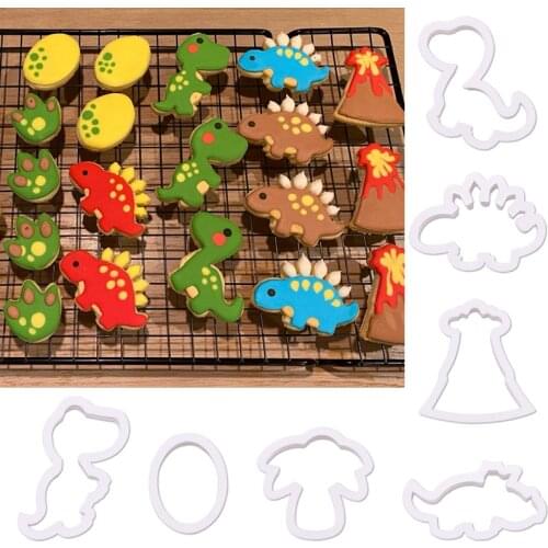 8Pcs Dinosaur Cookies Cutter Mold Coconut Tree Dinosaur Shape Fondant Chocolate Mould For Birthday Party Cake Decor Baking Tool