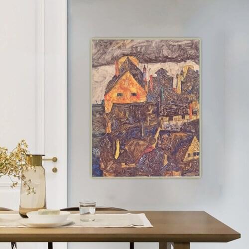 Citon Egon Schiele《The Old City(Dead City)》Canvas Art Oil Painting Artwork Poster Picture Wall Decor Home Living room Decoration