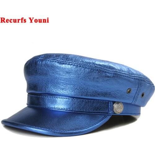 Bright Flat Navy Hat For Men Women Stylish 100% Varnished Leather Caps Korean Fashion Blue/Black Youth Students Trip Headdress