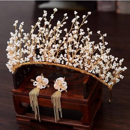 Beads delicate tiara Earrings Set beautiful Wedding jewelry bride hair Accessories