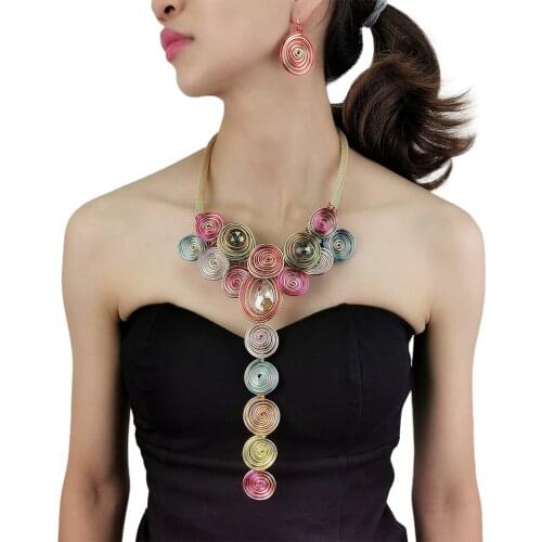 MANILAI Exaggerated Crystal Beads Pendant Necklaces Earrings Jewelry Set Luxury Wedding Accessories Bride Jewelry Sets 2021