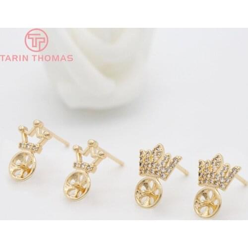 4PCS 10x13MM 24K Gold Color Brass with Zircon Brown Stud Earrings High Quality Diy Jewelry Findings Accessories