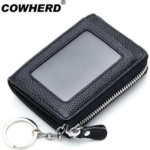 Women Men Zip Coin Bag Genuine Cow Leather Mini Money Wallet Key Pouch Pocket Gift Hot Photo Window Card Holder Purse 2669