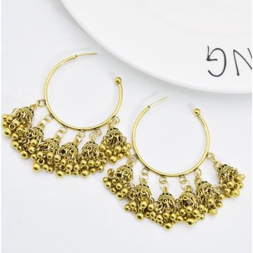 Fashion Exaggerated Metal Bell Tassel Indian Earrings Bohemian Big Ear Ring Birdcage Gypsies Ethnic Earrings Party Jewelry