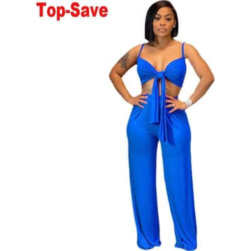 Fashion Deep V-Neck Crop Top Sexy Two Piece Set Women Casual Loose Solid High Waist Wide Leg Pants Matching Sets Spaghetti Strap