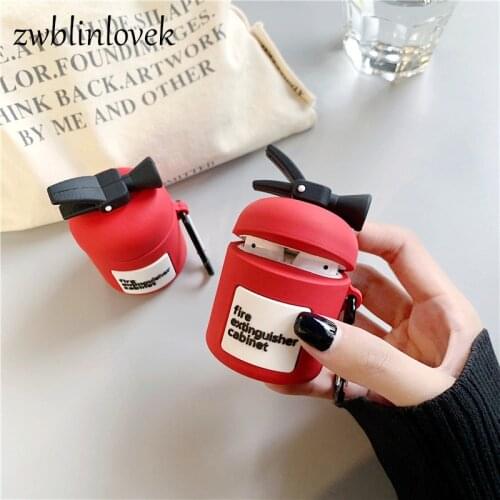 Cartoon Fire Extinguisher Keychain Wireless Bluetooth For Airpods Silicone Earphone Case For Airpods1 2 Protective Cover Keyring