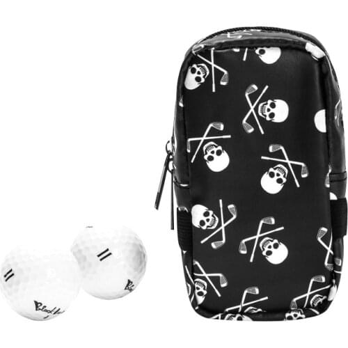 Mini Golf Ball Bag with Carabiner Zipper Closure Skull Design Waterproof PU Can Hold 6 Pcs Golf Balls Golf Waist Pouch Storage