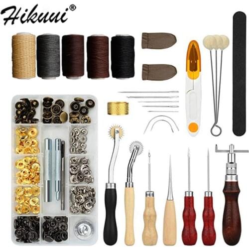 Leather Craft Tools Kit Leather Sewing Stitching Punch Carving Work Saddle Snap Button Tools Set Accessories DIY Tool Set