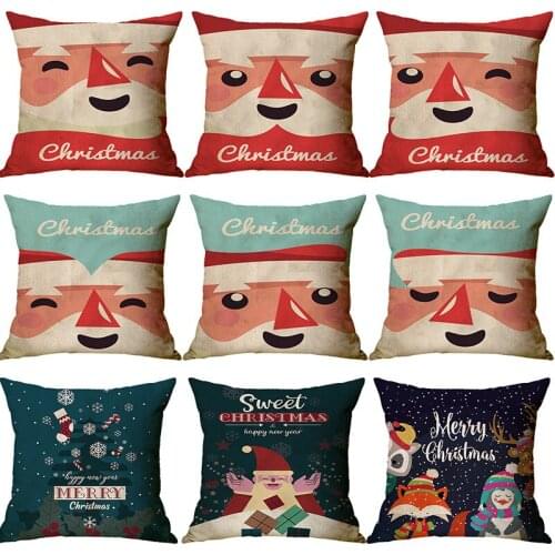 Cartoon Santa Claus Printed Christma Home Decor Cushion Cover 45*45cm Cotton Linen Pillow Covers Sofa Cushions Pillow Cases 0578