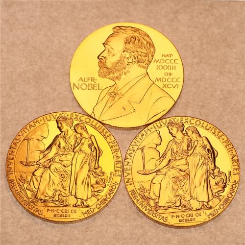 Free Shipping 3pcs/lot,The Nobel Prize in Physiology or Medicine Gold Plated Coin Nobel Head Portrait Coin