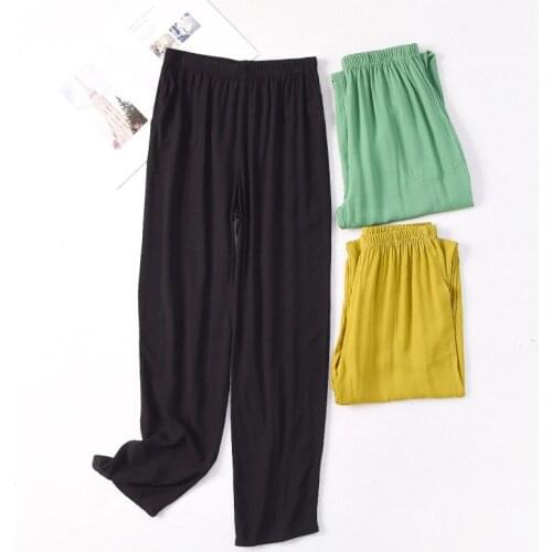 2021 new summer ladies viscose straight leg pants trousers smooth and comfortable plus size casual home trousers pajama pants